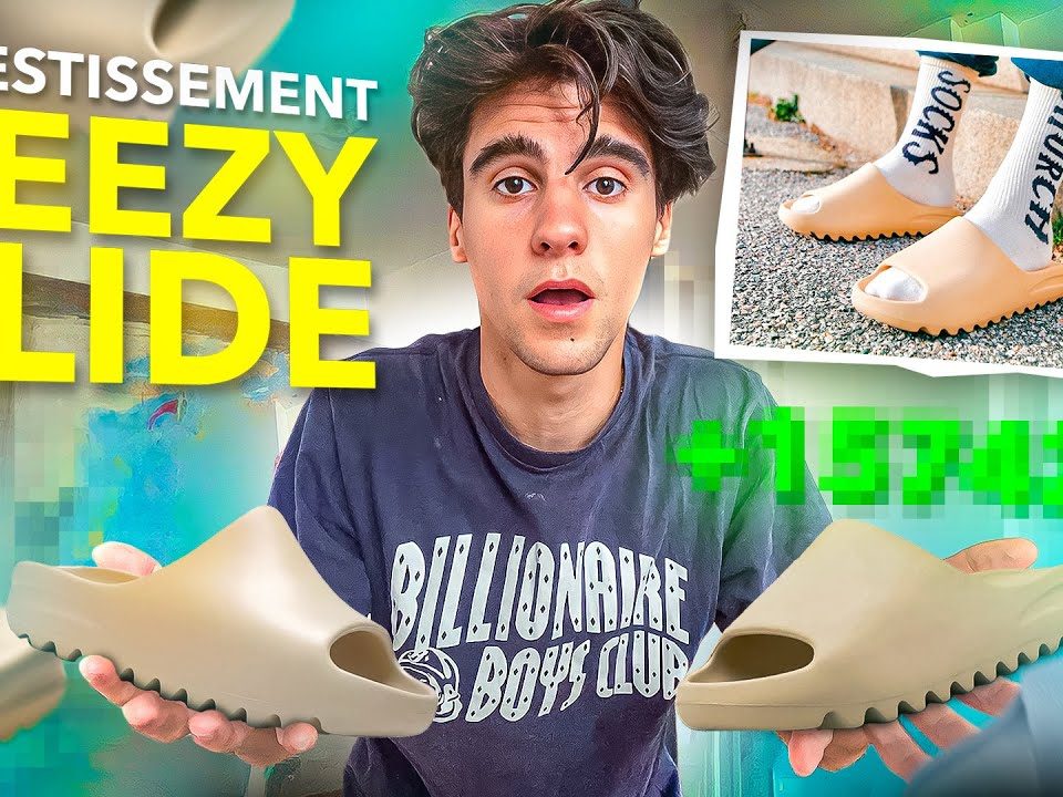 Plusieurs paires de Yeezy Slide prêtes à être revendues